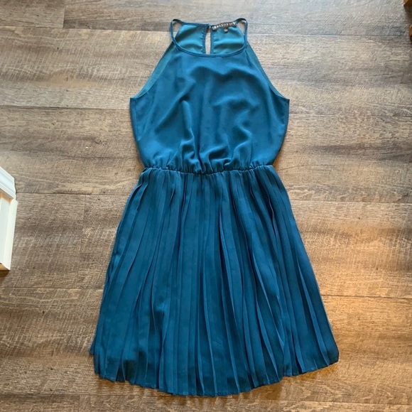 Brixton Ivy Pleated Mini Dress Dark Teal High Neck - Picture 1 of 6